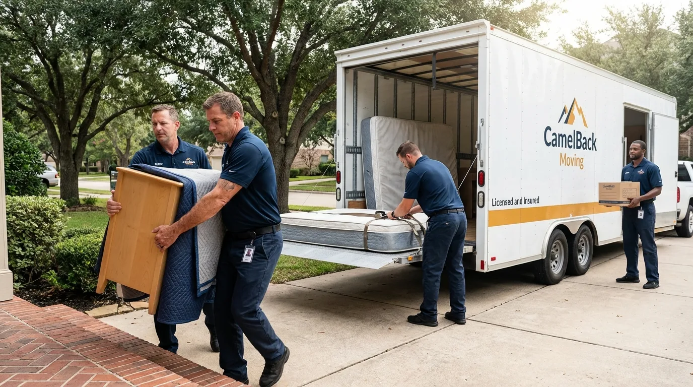 Crew loading residential truck for cross-state move from Othello, WA