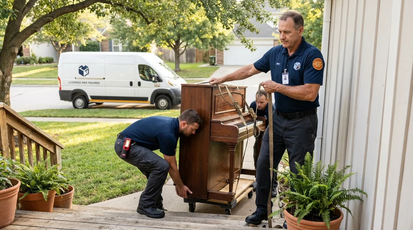 Licensed piano movers securing grand piano in Othello, WA