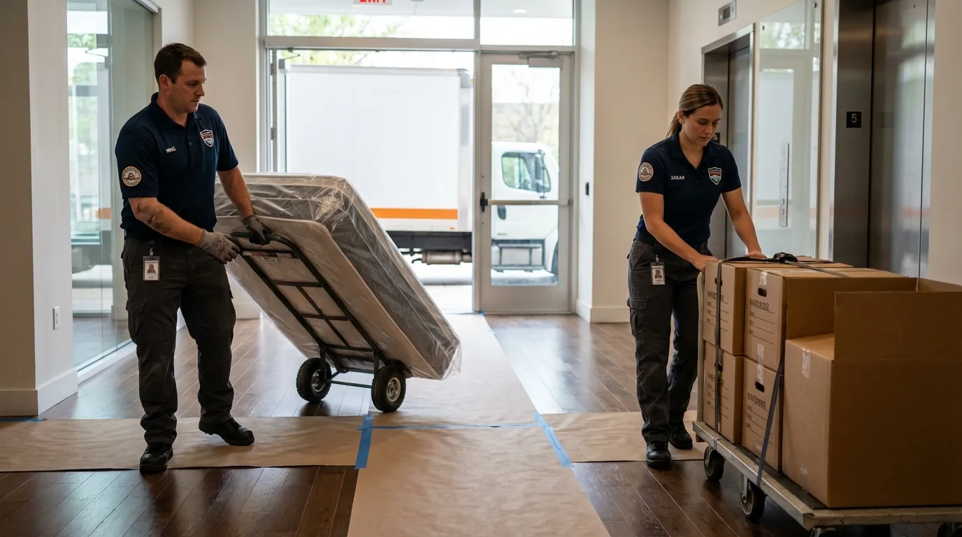 Professional apartment movers loading elevator in Othello, WA