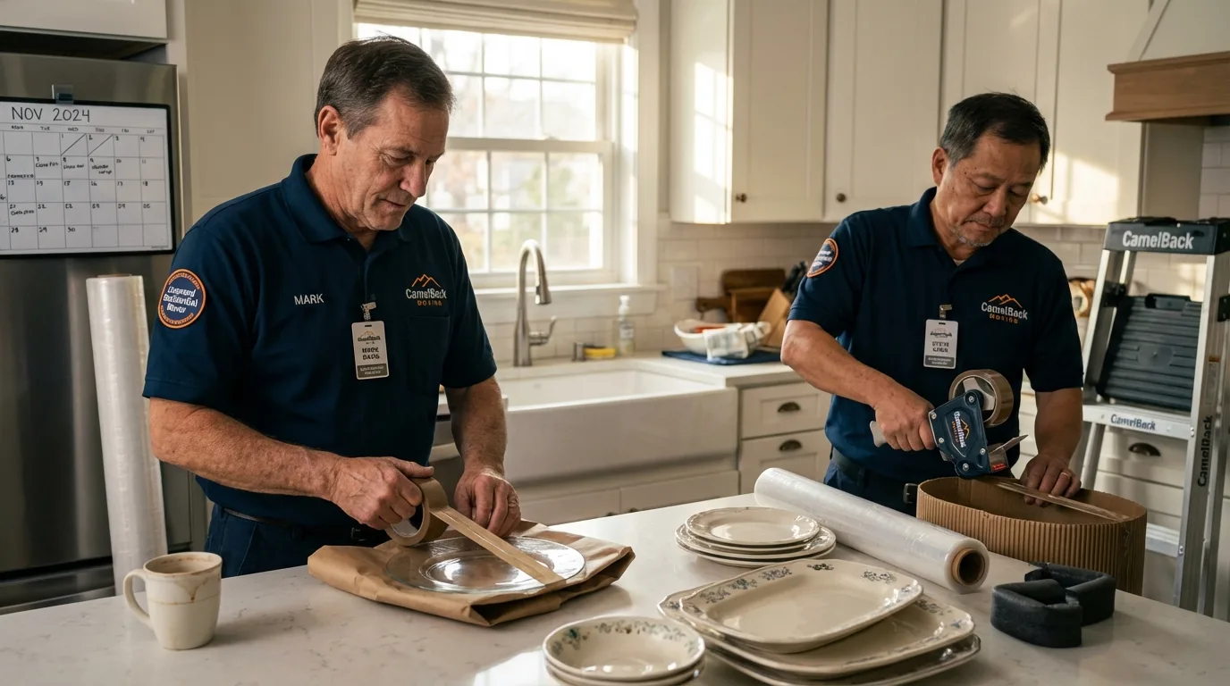 Professional crew packing kitchen dishware in Othello, WA